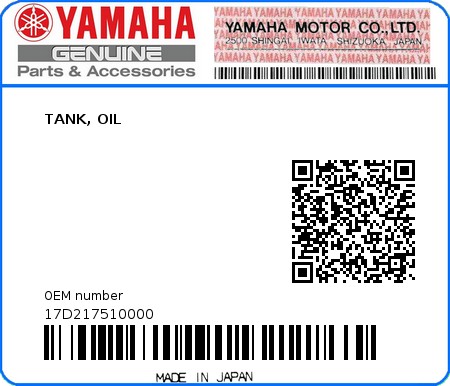 Product image: Yamaha - 17D217510000 - TANK, OIL  0