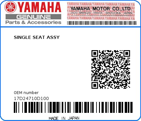 Product image: Yamaha - 17D24710D100 - SINGLE SEAT ASSY  0