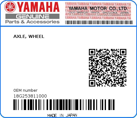 Product image: Yamaha - 18G253811000 - AXLE, WHEEL 