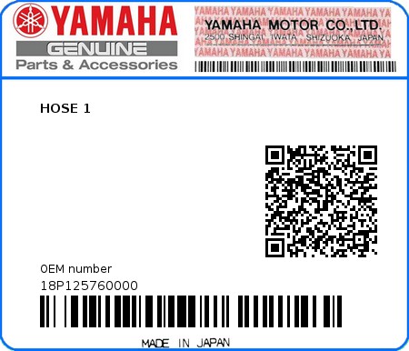 Product image: Yamaha - 18P125760000 - HOSE 1  0