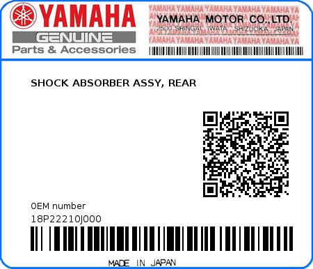 Product image: Yamaha - 18P22210J000 - SHOCK ABSORBER ASSY, REAR  0