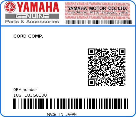 Product image: Yamaha - 18SH183G0100 - CORD COMP.  0