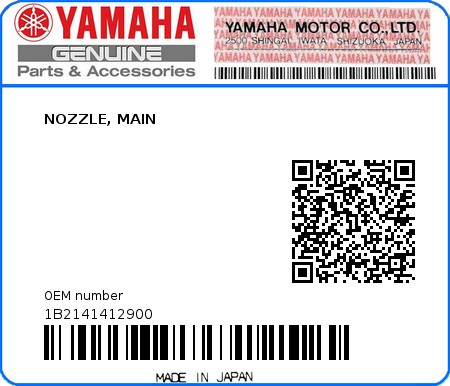 Product image: Yamaha - 1B2141412900 - NOZZLE, MAIN  0