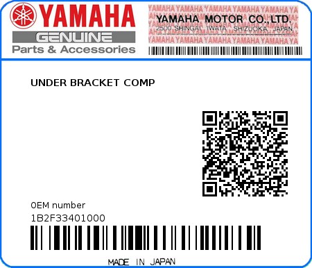 Product image: Yamaha - 1B2F33401000 - UNDER BRACKET COMP 