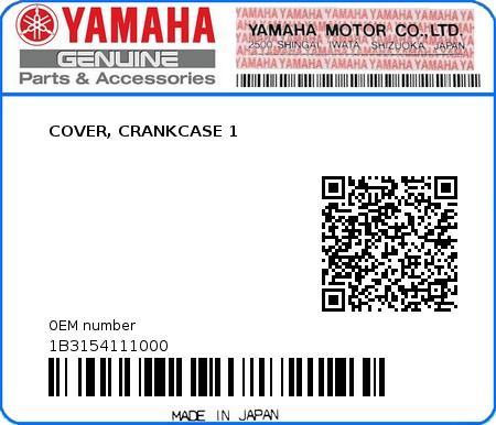 Product image: Yamaha - 1B3154111000 - COVER, CRANKCASE 1  0