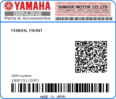 Product image: Yamaha - 1B9F151100P2 - FENDER, FRONT  0