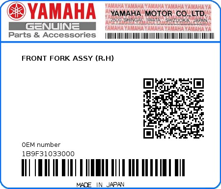 Product image: Yamaha - 1B9F31033000 - FRONT FORK ASSY (R.H) 