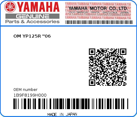 Product image: Yamaha - 1B9F8199H000 - OM YP125R ''06 