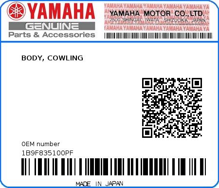 Product image: Yamaha - 1B9F835100PF - BODY, COWLING  0