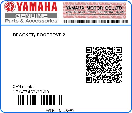 Product image: Yamaha - 1BK-F7462-20-00 - BRACKET, FOOTREST 2 