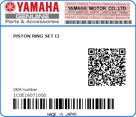 Product image: Yamaha - 1C0E16071000 - PISTON RING SET (1 