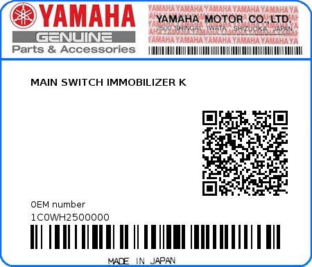 Product image: Yamaha - 1C0WH2500000 - MAIN SWITCH IMMOBILIZER K 