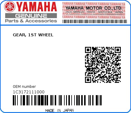 Product image: Yamaha - 1C3172111000 - GEAR, 1ST WHEEL 