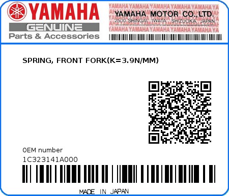 Product image: Yamaha - 1C323141A000 - SPRING, FRONT FORK(K=3.9N/MM)  0