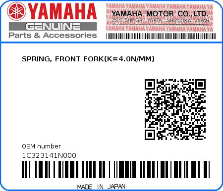 Product image: Yamaha - 1C323141N000 - SPRING, FRONT FORK(K=4.0N/MM)  0