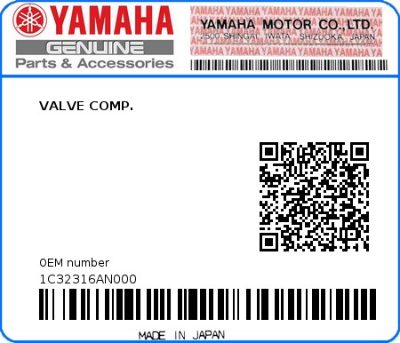 Product image: Yamaha - 1C32316AN000 - VALVE COMP.  0