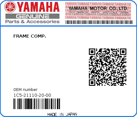 Product image: Yamaha - 1C5-21110-20-00 - FRAME COMP.  0