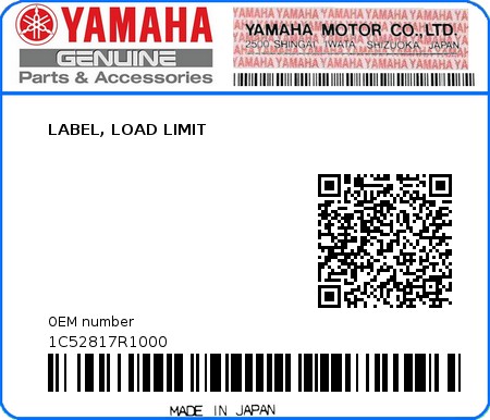 Product image: Yamaha - 1C52817R1000 - LABEL, LOAD LIMIT  0