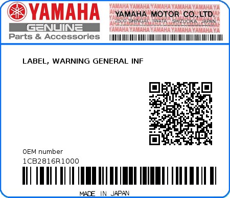 Product image: Yamaha - 1CB2816R1000 - LABEL, WARNING GENERAL INF 