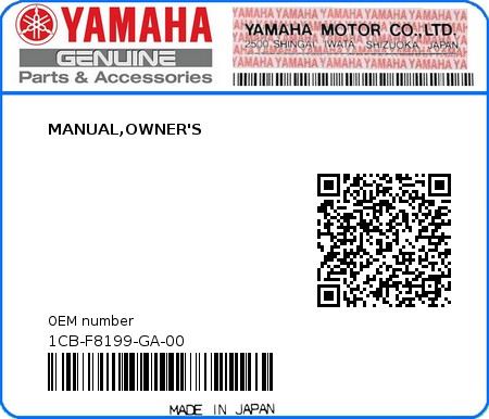 Product image: Yamaha - 1CB-F8199-GA-00 - MANUAL,OWNER'S 