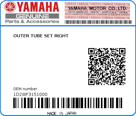 Product image: Yamaha - 1D2WF3151000 - OUTER TUBE SET RIGHT   0