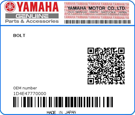 Product image: Yamaha - 1D4E47770000 - BOLT  0