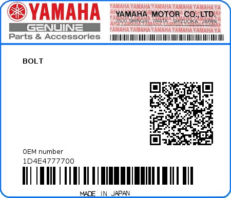 Product image: Yamaha - 1D4E4777700 - BOLT 