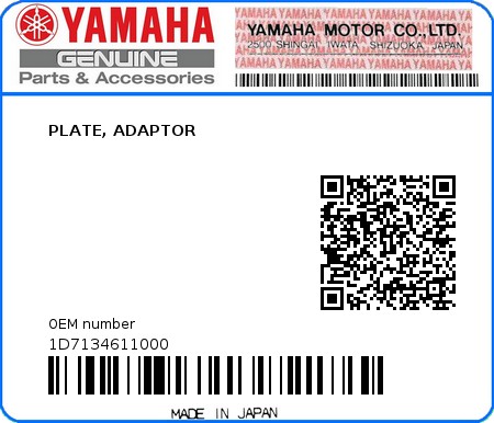 Product image: Yamaha - 1D7134611000 - PLATE, ADAPTOR 