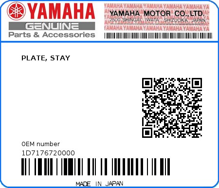 Product image: Yamaha - 1D7176720000 - PLATE, STAY 