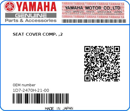 Product image: Yamaha - 1D7-2470H-21-00 - SEAT COVER COMP. ,2  0