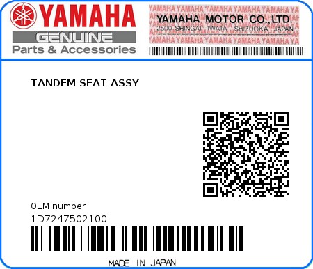 Product image: Yamaha - 1D7247502100 - TANDEM SEAT ASSY  0