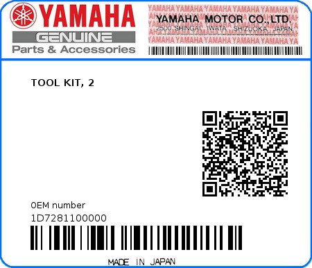 Product image: Yamaha - 1D7281100000 - TOOL KIT, 2 