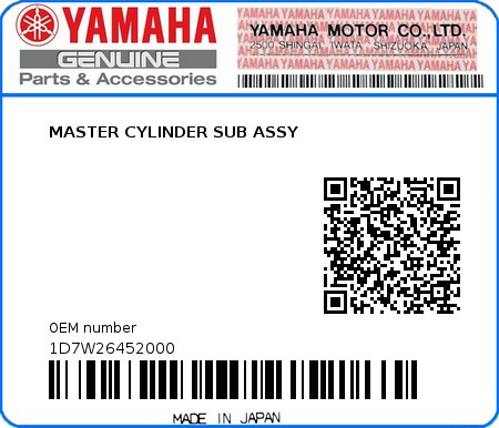 Product image: Yamaha - 1D7W26452000 - MASTER CYLINDER SUB ASSY 