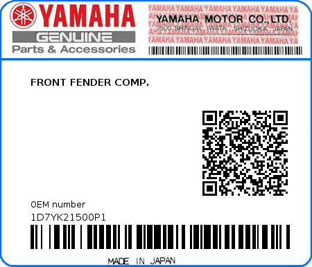 Product image: Yamaha - 1D7YK21500P1 - FRONT FENDER COMP.  0