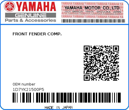 Product image: Yamaha - 1D7YK21500P5 - FRONT FENDER COMP.  0
