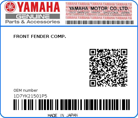 Product image: Yamaha - 1D7YK21501P5 - FRONT FENDER COMP.  0