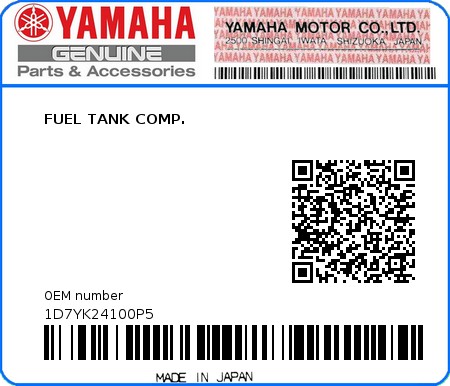 Product image: Yamaha - 1D7YK24100P5 - FUEL TANK COMP. 