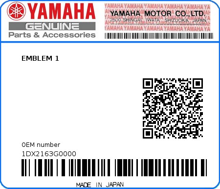 Product image: Yamaha - 1DX2163G0000 - EMBLEM 1  0
