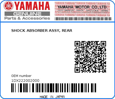 Product image: Yamaha - 1DX222002000 - SHOCK ABSORBER ASSY, REAR 