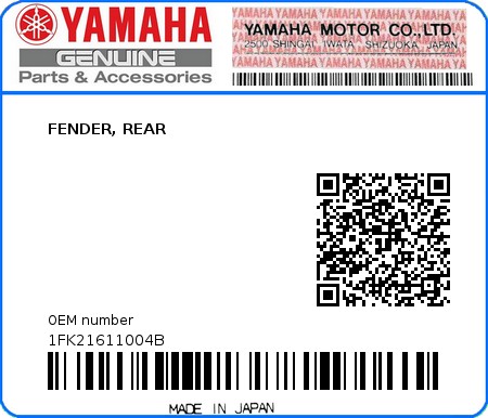 Product image: Yamaha - 1FK21611004B - FENDER, REAR  0