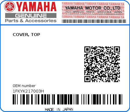 Product image: Yamaha - 1FKYK217003H - COVER, TOP 