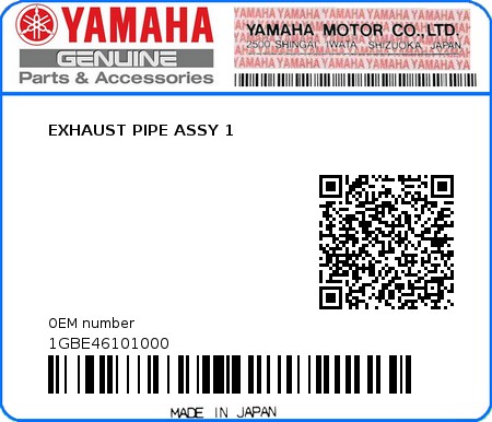 Product image: Yamaha - 1GBE46101000 - EXHAUST PIPE ASSY 1  0