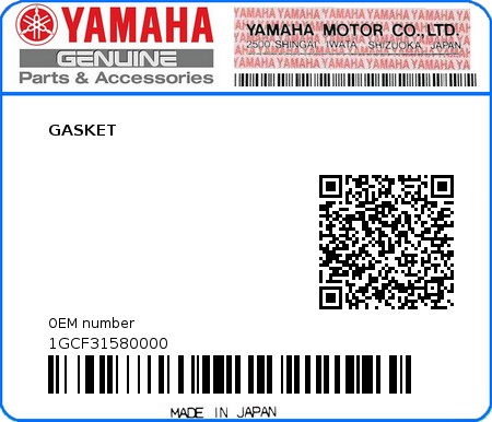 Product image: Yamaha - 1GCF31580000 - GASKET 