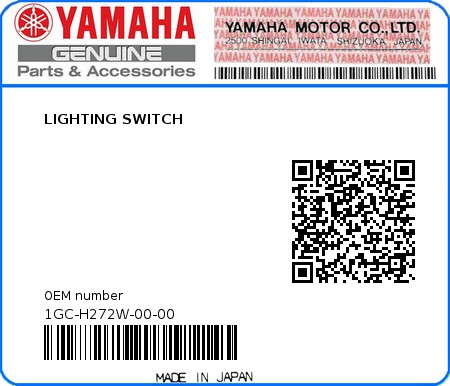 Product image: Yamaha - 1GC-H272W-00-00 - LIGHTING SWITCH 