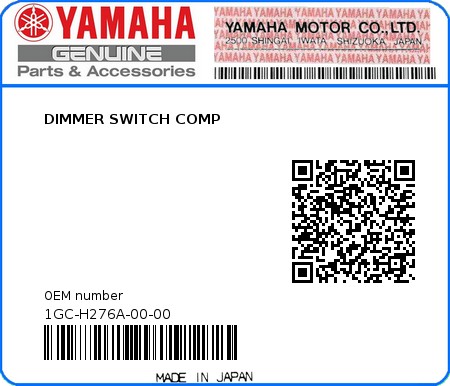 Product image: Yamaha - 1GC-H276A-00-00 - DIMMER SWITCH COMP 