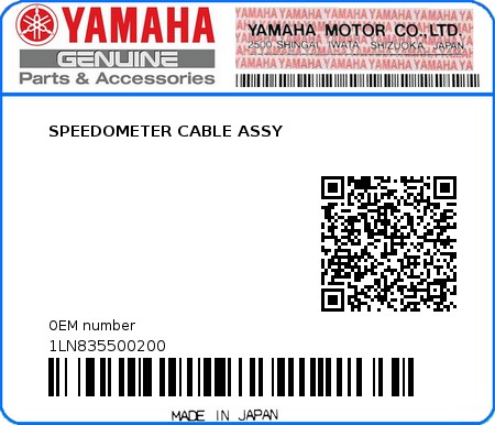 Product image: Yamaha - 1LN835500200 - SPEEDOMETER CABLE ASSY 