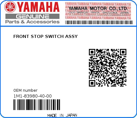 Product image: Yamaha - 1M1-83980-40-00 - FRONT STOP SWITCH ASSY 