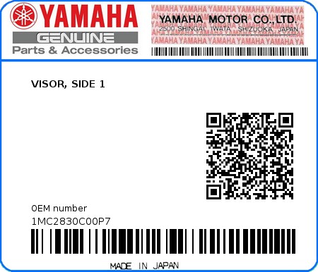 Product image: Yamaha - 1MC2830C00P7 - VISOR, SIDE 1 