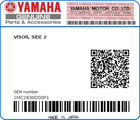 Product image: Yamaha - 1MC2830D00P1 - VISOR, SIDE 2 