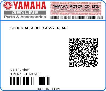 Product image: Yamaha - 1MD-22210-03-00 - SHOCK ABSORBER ASSY, REAR 